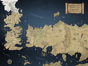 Westeros Fantasy Map from Game of Thrones with Spanish Labels and Parchment Scroll HD wallpaper
