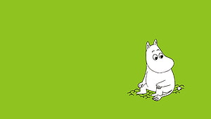 Moomin Sitting on Grass Against a Solid Green Background HD wallpaper
