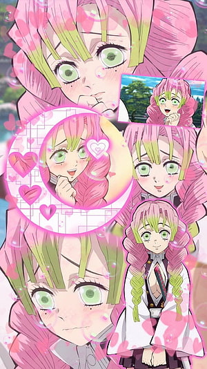 Mitsuri Kanroji Demon Slayer Anime Character Wallpaper With Pink Hair And Green Eyes HD phone wallpaper