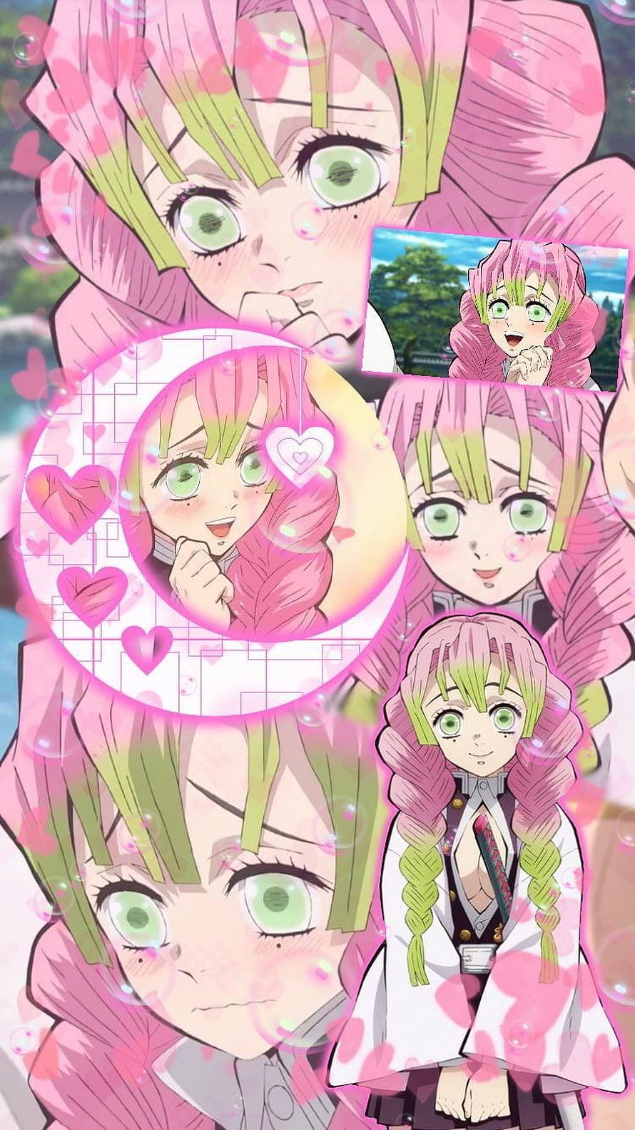 Mitsuri Kanroji Demon Slayer Anime Character Wallpaper With Pink Hair And Green Eyes HD phone wallpaper