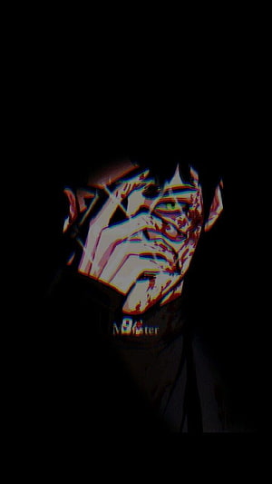 Dark Anime Male Character Portrait with Glitch Effect and Blood Splatter HD phone wallpaper