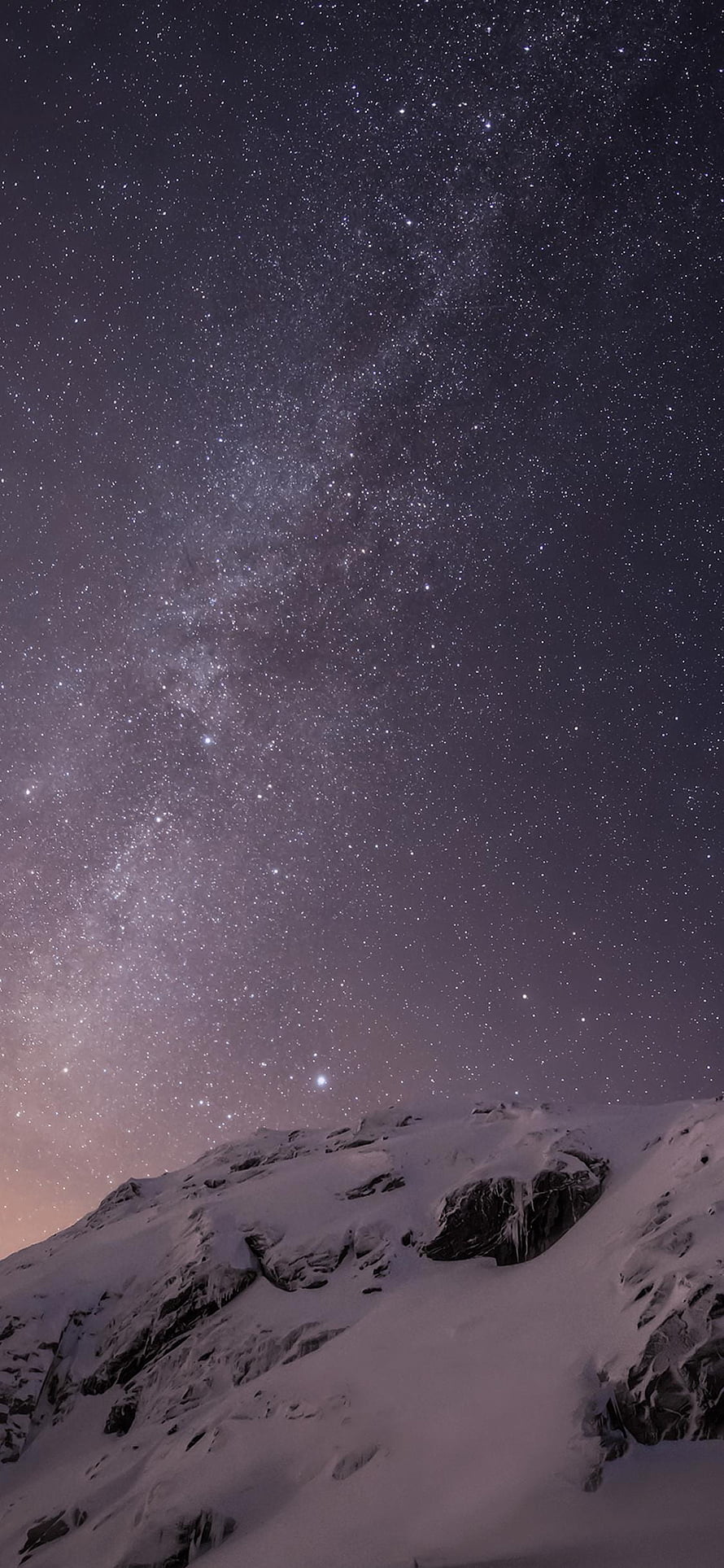 Milky Way Galaxy Arching Over Snow-Covered Mountain Ridge at Night HD phone wallpaper
