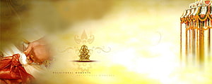 Traditional Indian Wedding Ceremony Decor With Golden Ganesha Statue And Floral Mandap HD wallpaper
