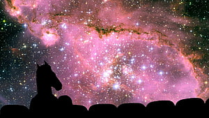 Bojack Horseman Silhouette Gazing at a Vibrant Pink Nebula and Starry Night Sky HD wallpaper