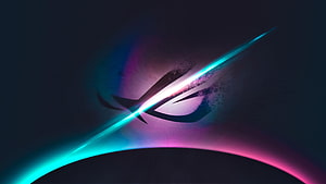 Asus ROG Eye Logo with Neon Cyan and Magenta Light Trails on Dark Background HD wallpaper