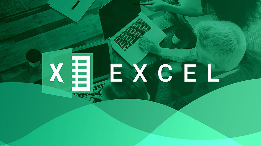 Microsoft Excel Logo Overhead View of Team Working on Laptops in Green Tint HD wallpaper