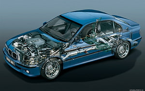 BMW M5 E39 Cutaway Illustration Revealing Engine, Suspension, and Drivetrain Components HD wallpaper