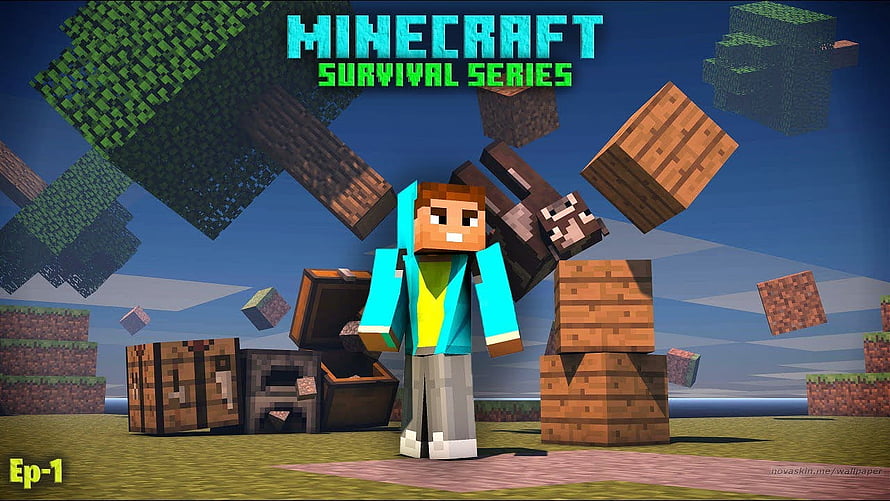 Minecraft Survival Series Episode 1 Featuring Steve and Floating Blocks HD wallpaper