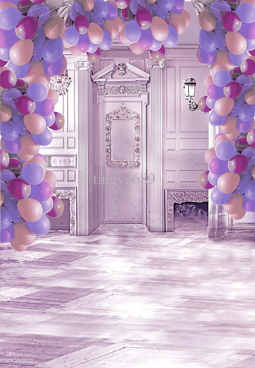 Elegant Lavender Ballroom Interior With Purple Balloon Arch And Ornate Columns HD phone wallpaper