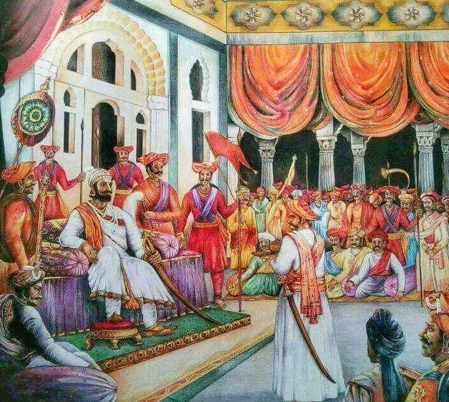 Shivaji Maharaj Coronation Scene in Traditional Indian Miniature Painting Style HD wallpaper