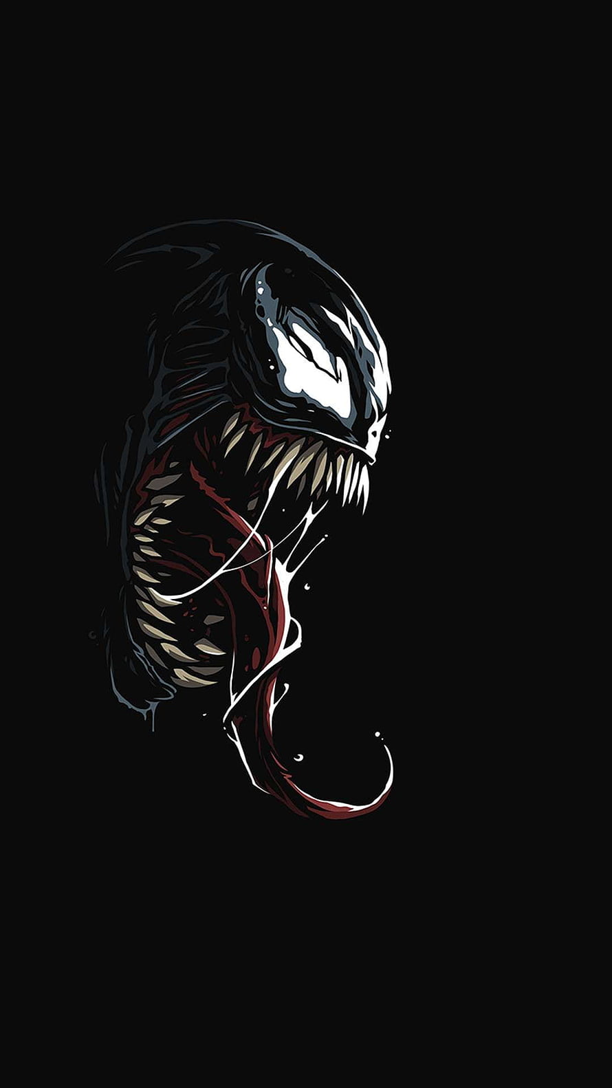 Venom Minimalist Illustration with Long Tongue on Black Background HD phone wallpaper
