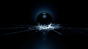 Glowing Glass Sphere with Radiant Fracture Lines on Dark Reflective Surface HD wallpaper