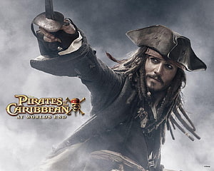 Captain Jack Sparrow from Pirates of the Caribbean at World's End holding a cutlass in misty fog HD wallpaper