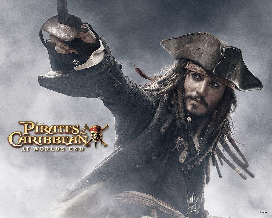 Captain Jack Sparrow from Pirates of the Caribbean at World's End holding a cutlass in misty fog HD wallpaper
