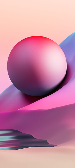 Abstract 3D Sphere on Flowing Pink and Purple Waves Minimalist Wallpaper HD phone wallpaper