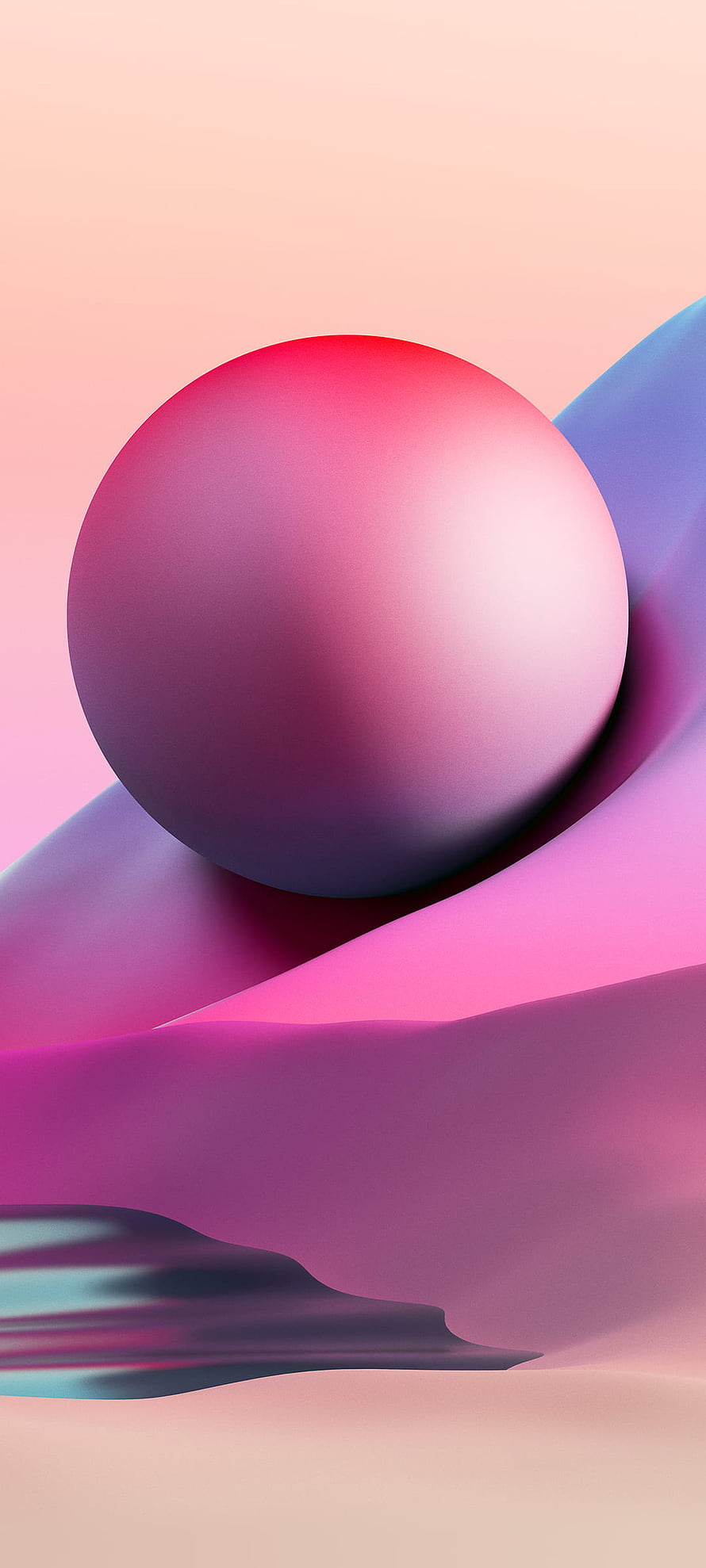 Abstract 3D Sphere on Flowing Pink and Purple Waves Minimalist Wallpaper HD phone wallpaper