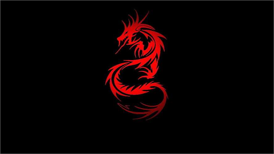 Red Dragon Tribal Artwork on Black Background HD wallpaper