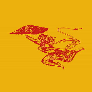 Flying Hanuman Carrying Mountain in Red and Gold Illustration HD phone wallpaper