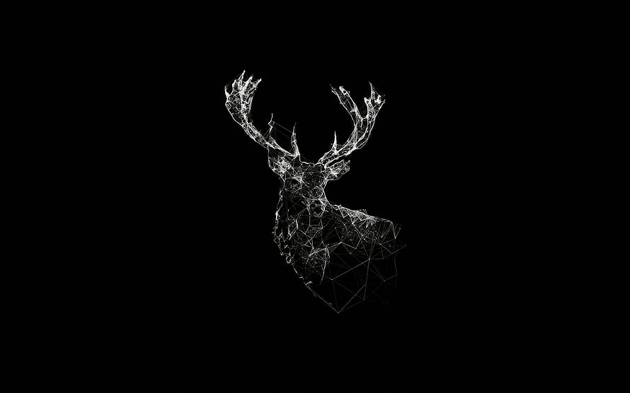 Geometric Wireframe Stag Head with Intricate Antlers on Black Background HD wallpaper