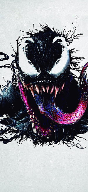 Venom Symbiote Portrait With Jagged Teeth And Neon Pink Tongue HD phone wallpaper