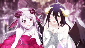 Albedo and Demiurge in Elegant Wedding Attire from Overlord Anime HD wallpaper