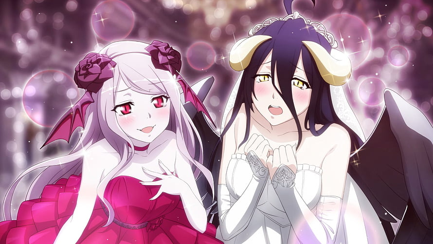 Albedo and Demiurge in Elegant Wedding Attire from Overlord Anime HD wallpaper