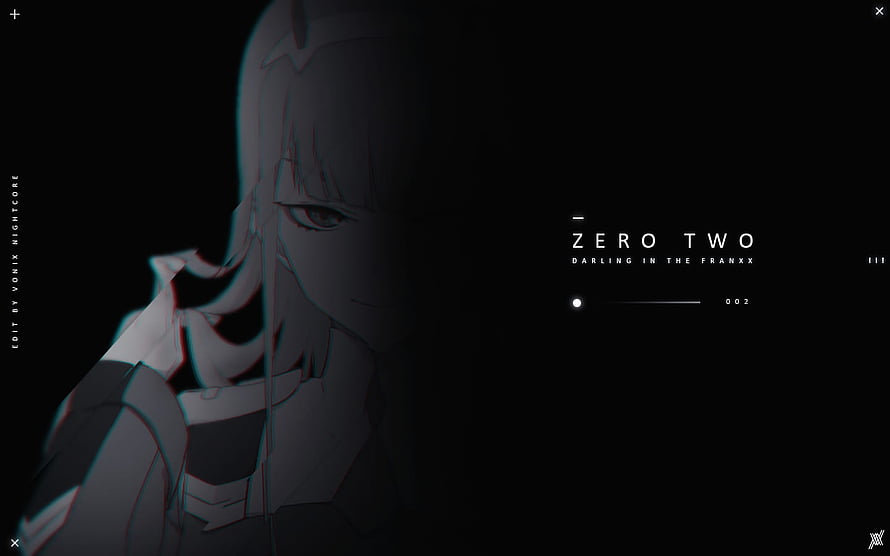 Zero Two from Darling in the Franxx in a dark minimalist anime portrait with subtle chromatic aberration HD wallpaper
