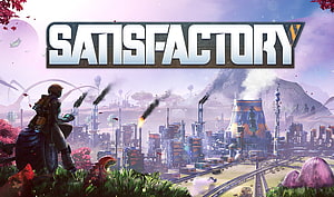 Satisfactory Factory City Key Art With Astronaut Overlooking Industrial Complex HD wallpaper