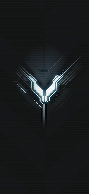 Glowing V-Shaped Gaming Emblem on Dark Carbon Fiber Background HD phone wallpaper