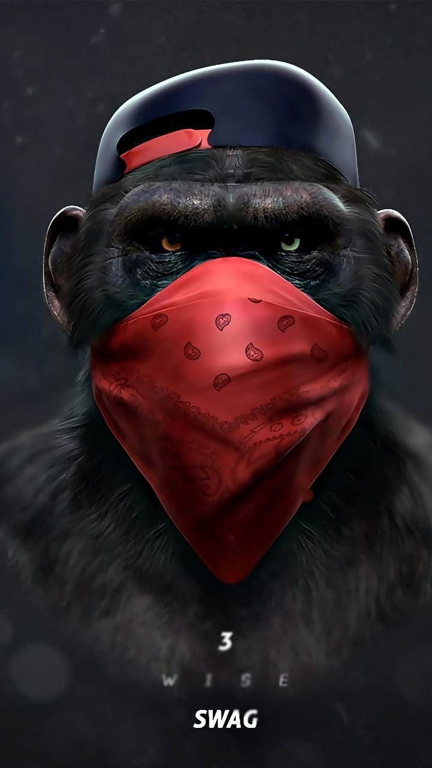 Chimpanzee Wearing Red Bandana and Cap in 3D Digital Art Style HD phone wallpaper