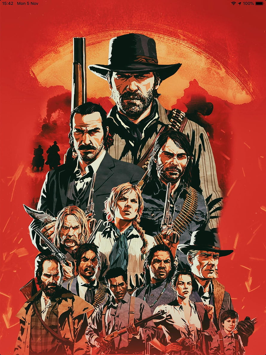 Red Dead Redemption 2 Gang Portrait Illustration on Red Background HD phone wallpaper