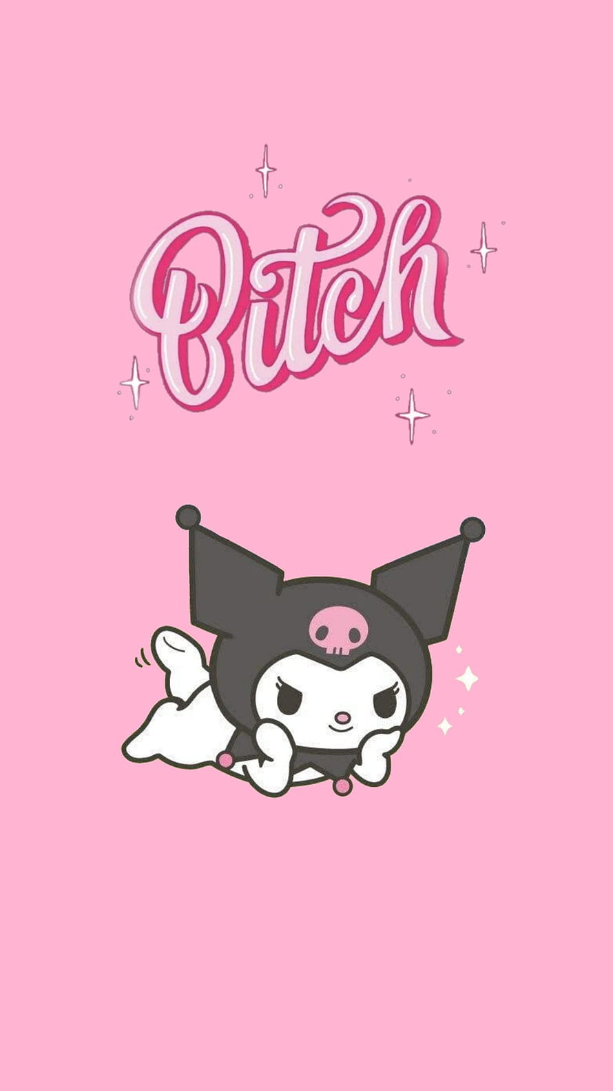 Kuromi Lying Down With Cursive Text On Pink Background HD phone wallpaper