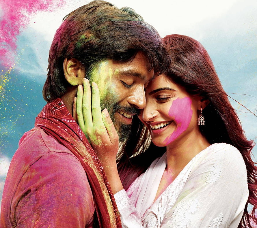 Raanjhanaa Movie Poster Featuring Romantic Couple Covered in Holi Colors HD wallpaper