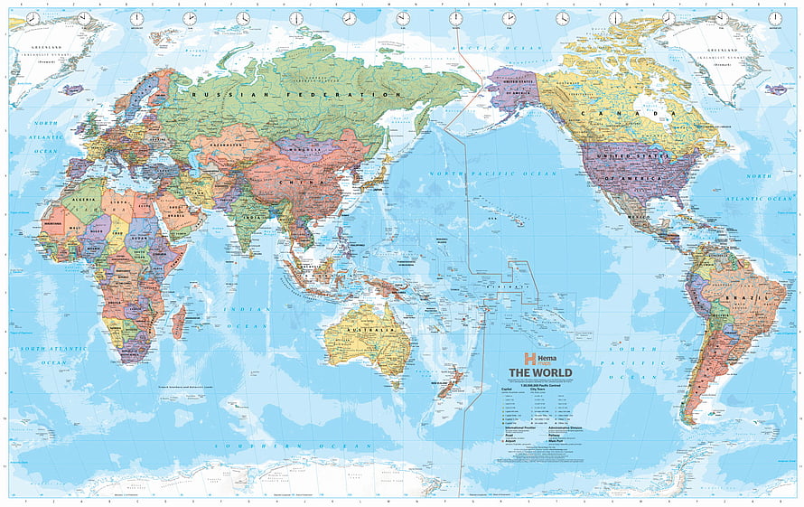 Detailed Political World Map with Color-Coded Countries and Time Zones HD wallpaper