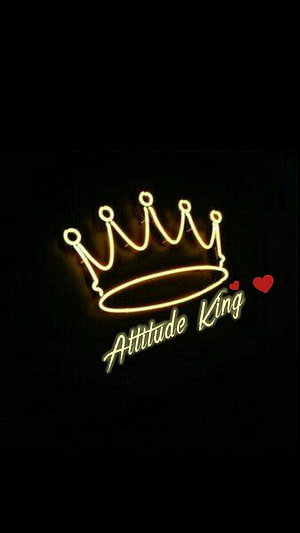 Glowing Neon Crown with Attitude King Text and Red Hearts on Black Background HD phone wallpaper