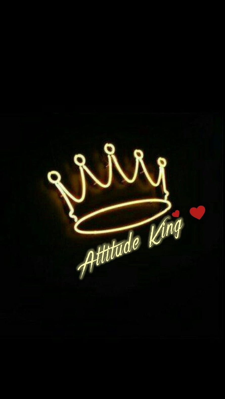 Glowing Neon Crown with Attitude King Text and Red Hearts on Black Background HD phone wallpaper