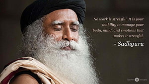 Sadhguru Portrait With Inspirational Quote On Stress And Mindfulness HD wallpaper