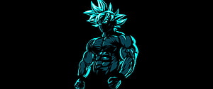 Goku Beast Mode Neon Cyan Silhouette on Black Background HD wallpaper