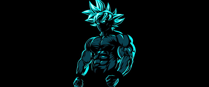 Goku Beast Mode Neon Cyan Silhouette on Black Background HD wallpaper