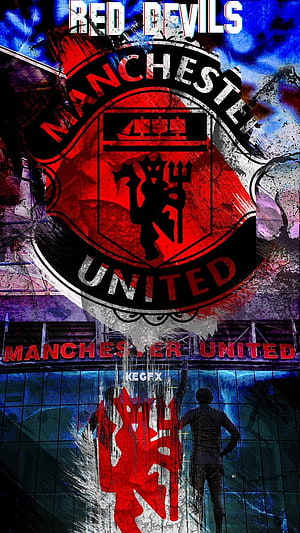 Manchester United Red Devils Crest and Stadium Fan Artwork HD phone wallpaper