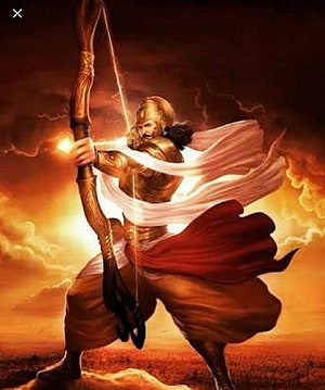 Suryaputra Karn Drawing Bow in Dramatic Fantasy Illustration HD phone wallpaper