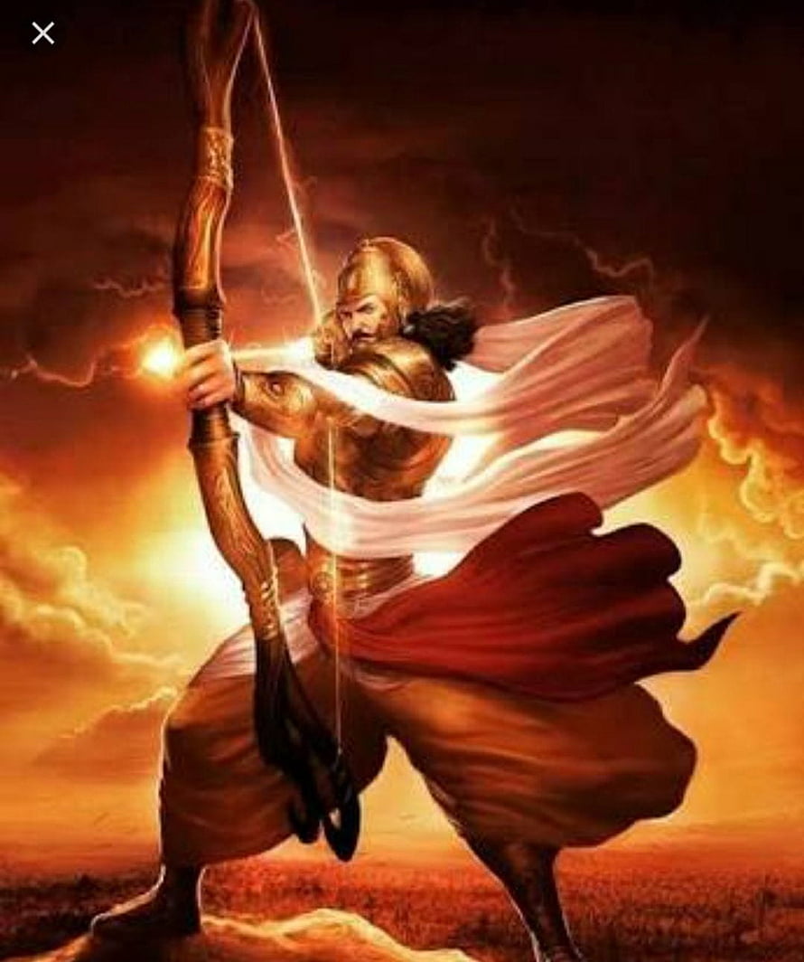 Suryaputra Karn Drawing Bow in Dramatic Fantasy Illustration HD phone wallpaper