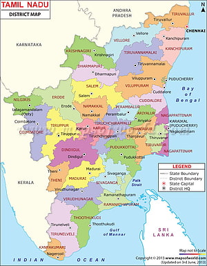 Tamil Nadu District Map with State Boundaries and Major Cities HD phone wallpaper