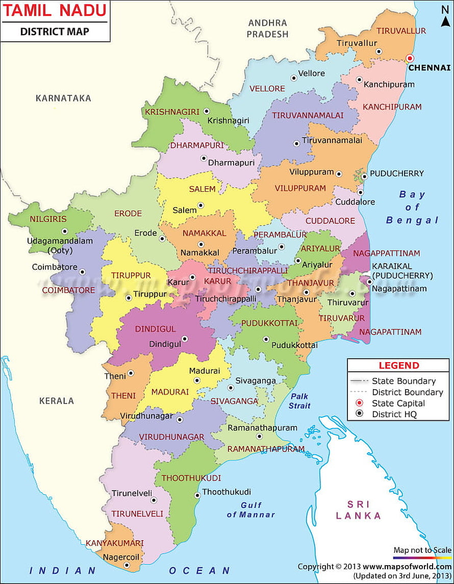 Tamil Nadu District Map with State Boundaries and Major Cities HD phone wallpaper