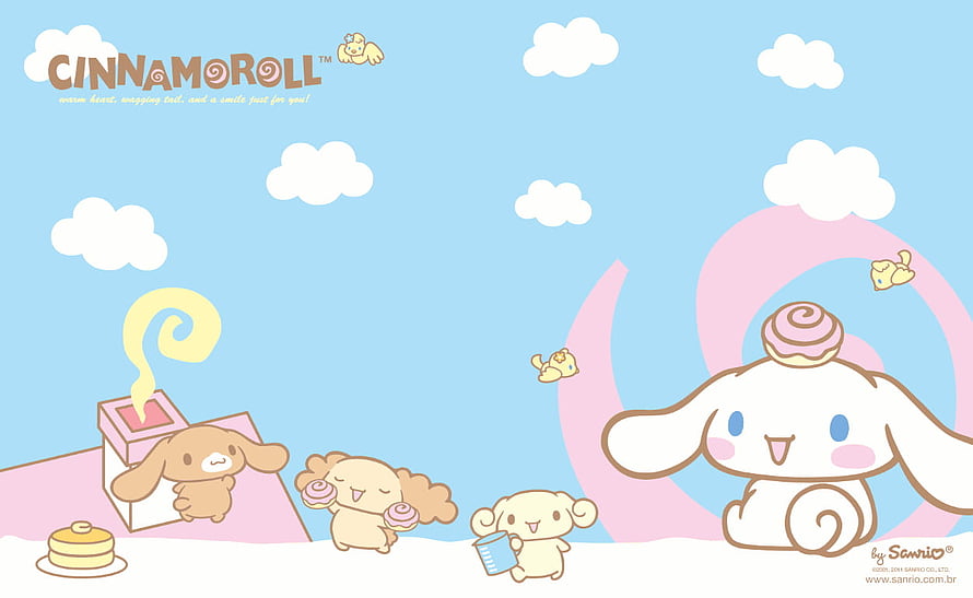 Cinnamoroll and Friends Enjoying Pastries Under a Blue Sky with Fluffy Clouds HD wallpaper