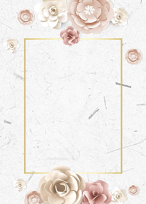 Elegant Paper Flower Wedding Invitation Frame with Gold Border on Textured White Background HD phone wallpaper