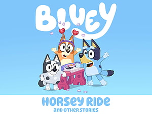 Bluey Horsey Ride and Other Stories Cartoon Poster with Bandicoots Playing Keyboard HD wallpaper