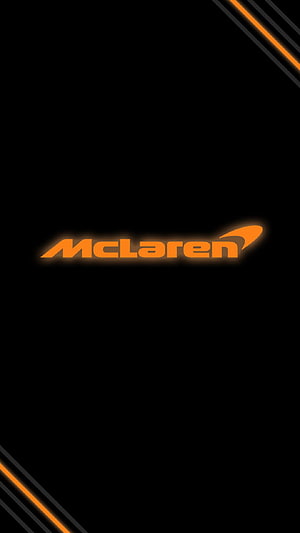 McLaren Orange Logo on Black Background with Diagonal Racing Stripes HD phone wallpaper