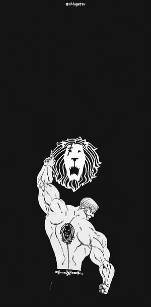 Escanor from The Seven Deadly Sins in a muscular lion-headed pose with a black background HD phone wallpaper
