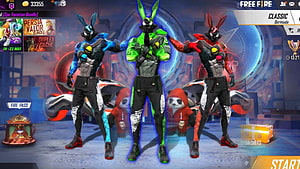 Free Fire Bunny Bundle Character Skins in Blue Green and Red Variants HD wallpaper